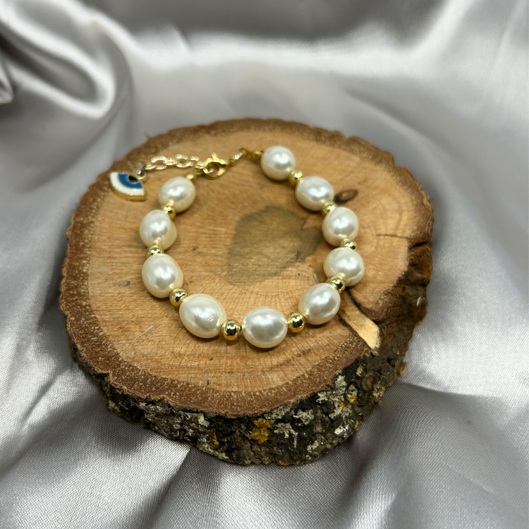 El Yapımı Sakız İncili Özel Tasarım Evim Eye Charm Aksesuar Kadın İnci Bileklik