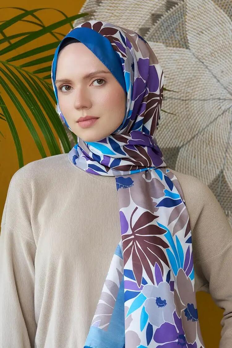 Madame Polo - Seremoni Koleksiyonu Blossom Desen Şal - İndigo