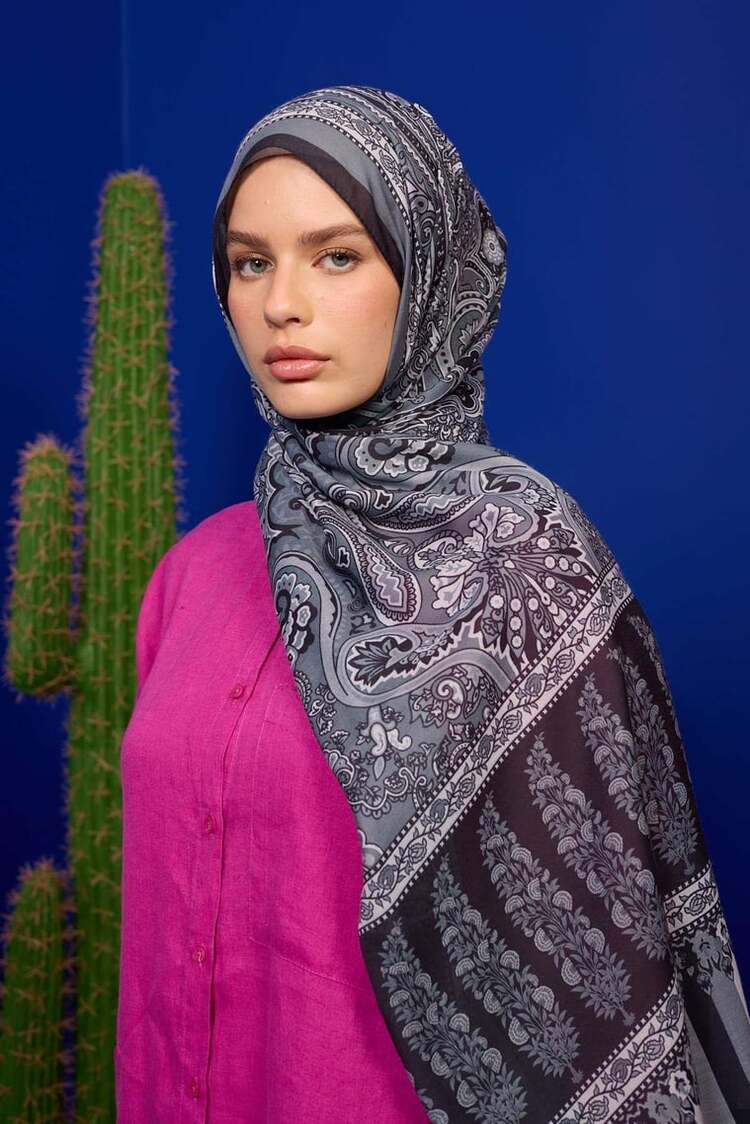 İpekhan Marrakech Koleksiyon Soft Şal 3049 - Koyu Gri Siyah 02