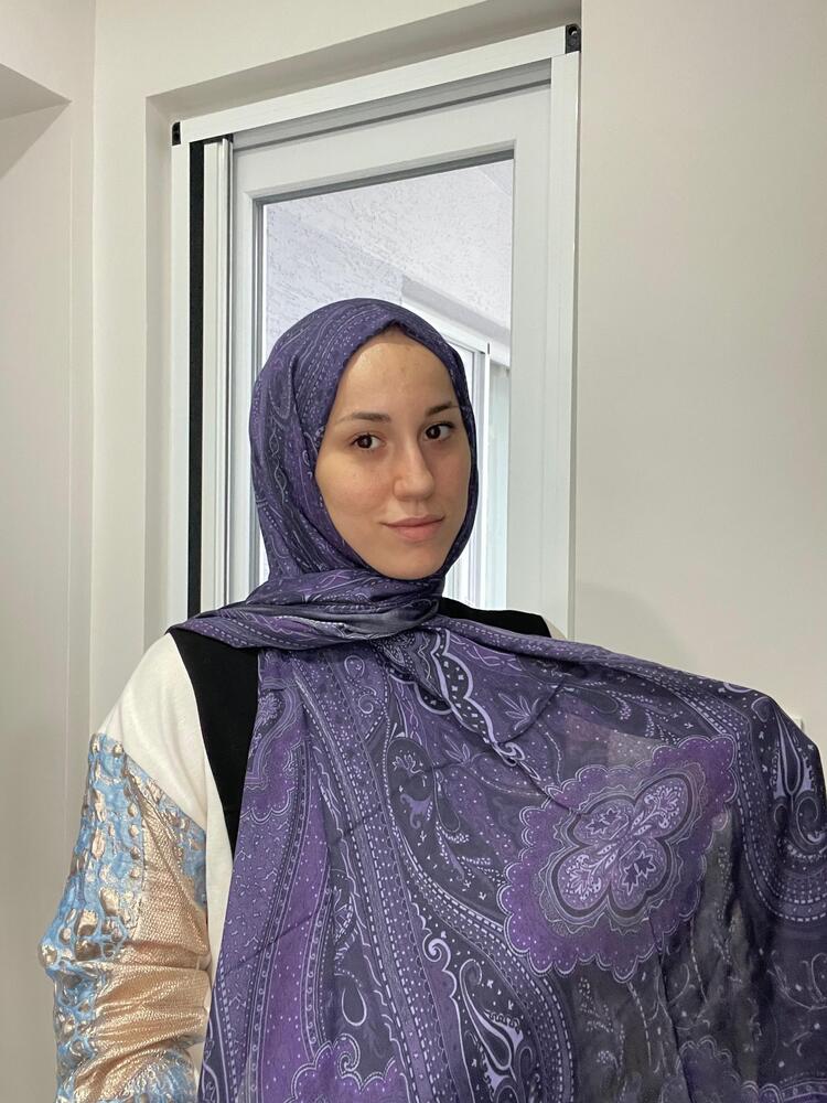Luvensara Desenli Ipek Şal Pd1 - Mor