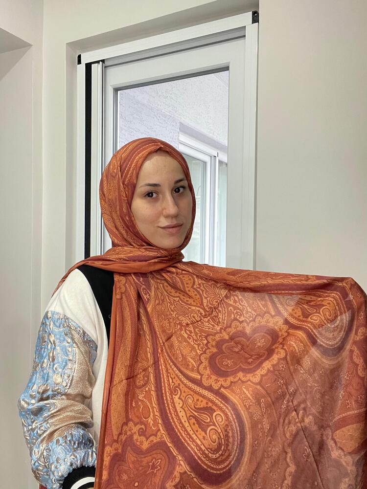 Luvensara Desenli Ipek Şal Pd1 - Kiremit