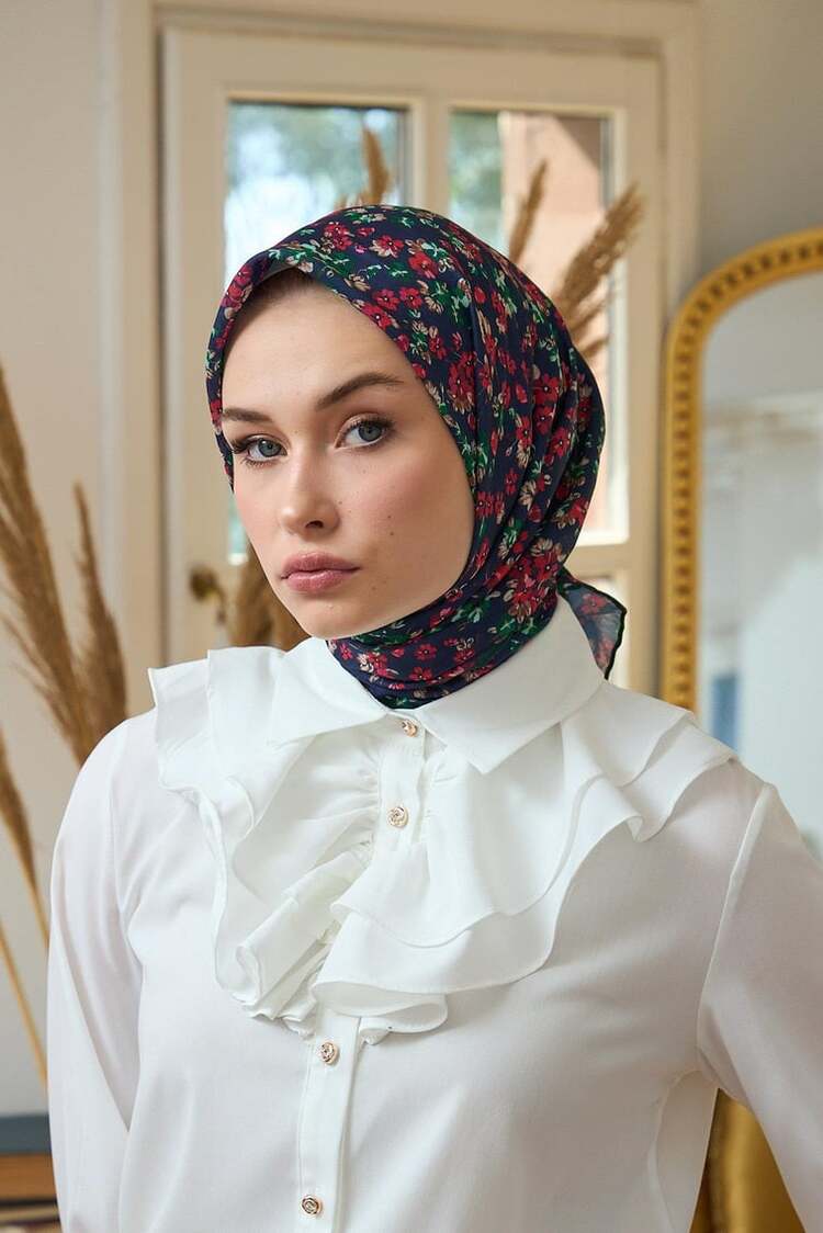 İpekhan Yaz Işıltısı Koleksiyonu Soft Eşarp 1191 - Lacivert Kırmızı 14