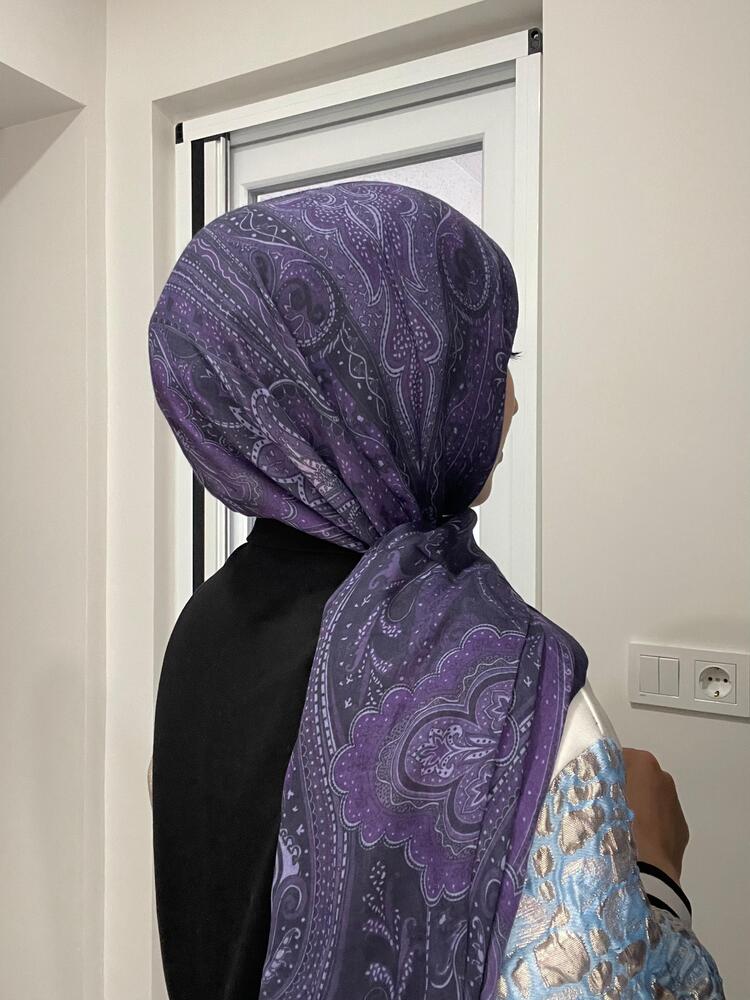 Luvensara Desenli Ipek Şal Pd1 - Mor