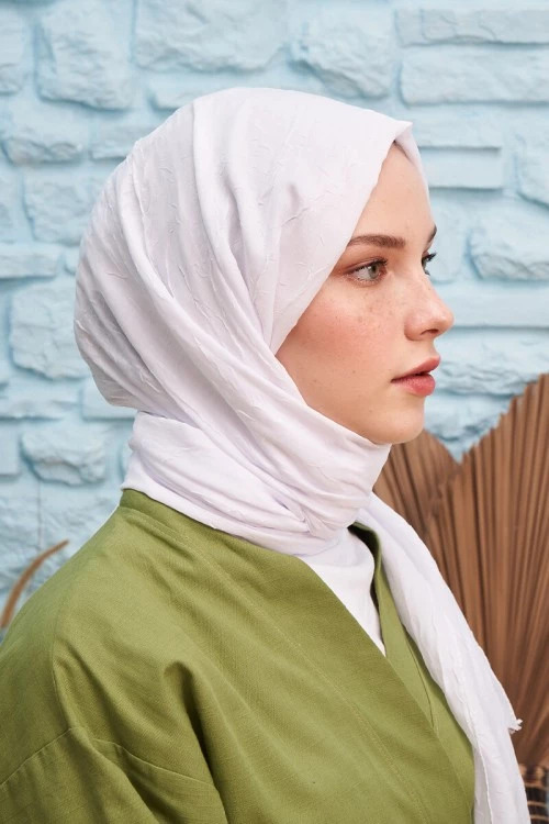 Madame Polo - Bambu Kraş Şal - Beyaz