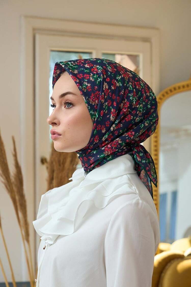 İpekhan Yaz Işıltısı Koleksiyonu Soft Eşarp 1191 - Lacivert Kırmızı 14