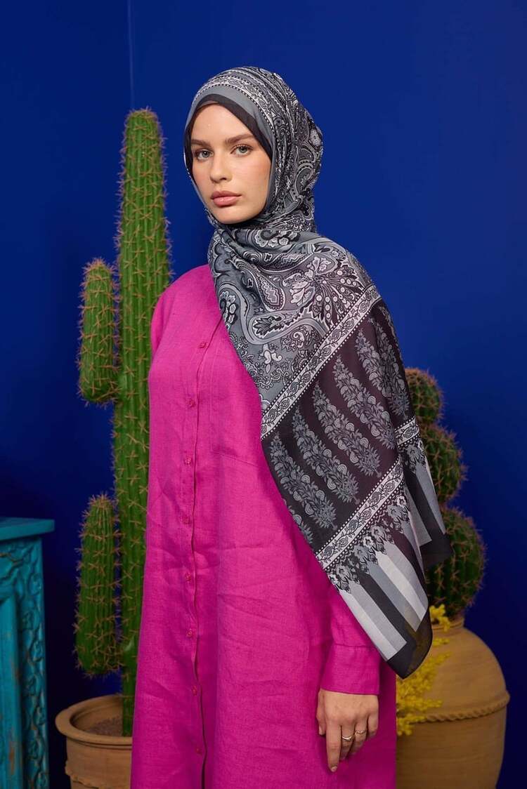 İpekhan Marrakech Koleksiyon Soft Şal 3049 - Koyu Gri Siyah 02