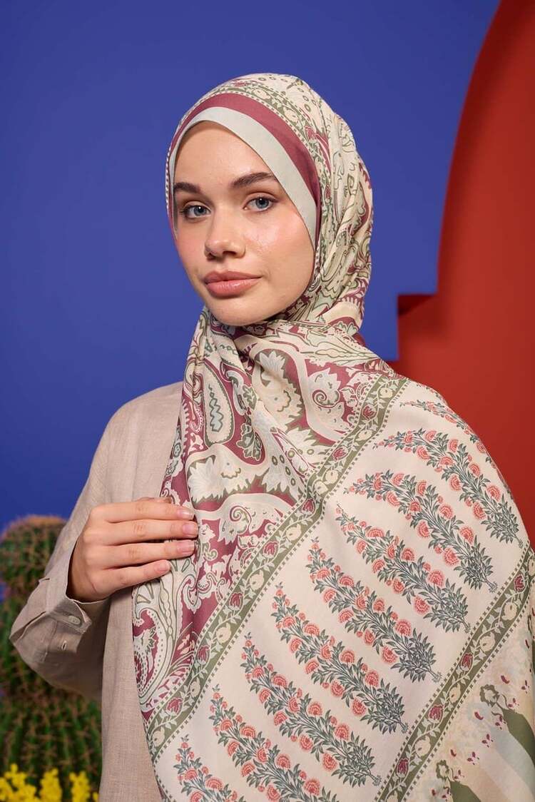 İpekhan Marrakech Koleksiyon Soft Şal 3049 - Krem Kırmızı 05 