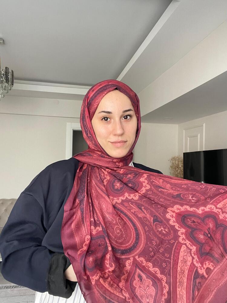 Luvensara Desenli Ipek Şal Pd1 - Bordo