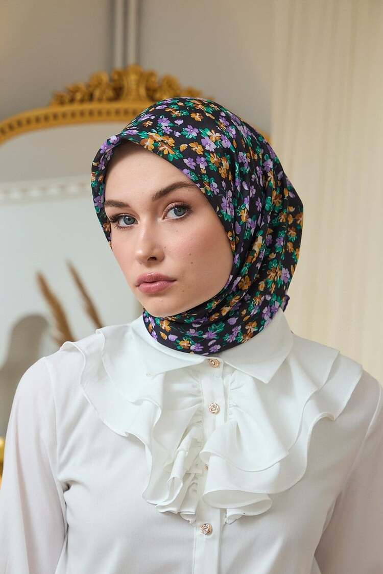 İpekhan Yaz Işıltısı Koleksiyonu Soft Eşarp 1191 - Menekşe Siyah 11