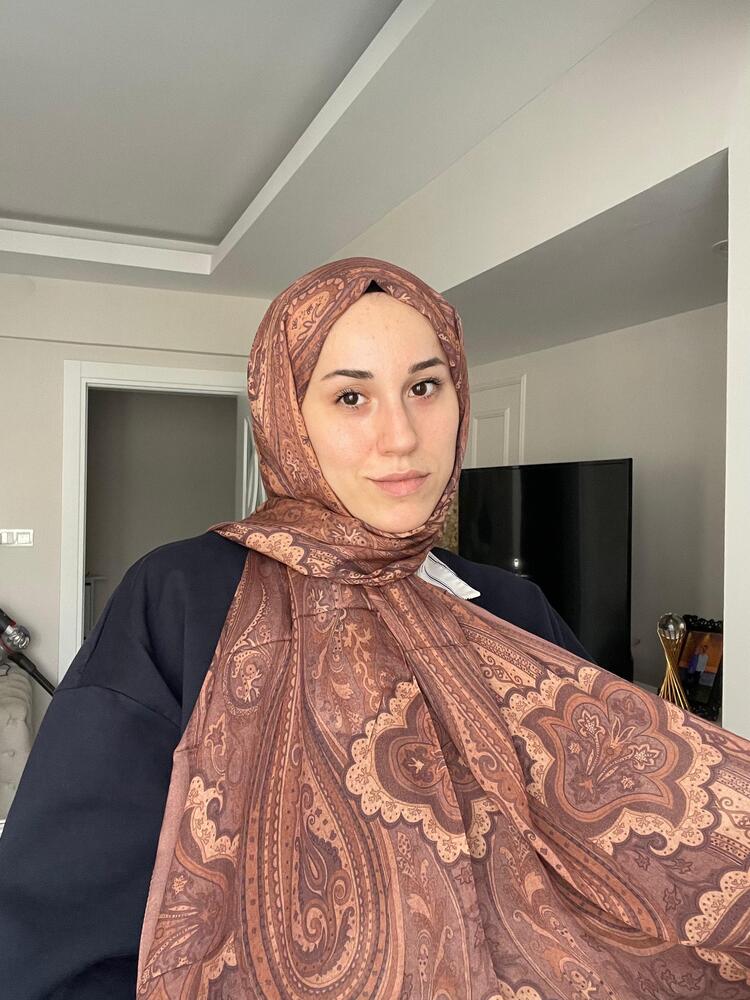 Luvensara Desenli Ipek Şal Pd1 - Sütlü Kahve