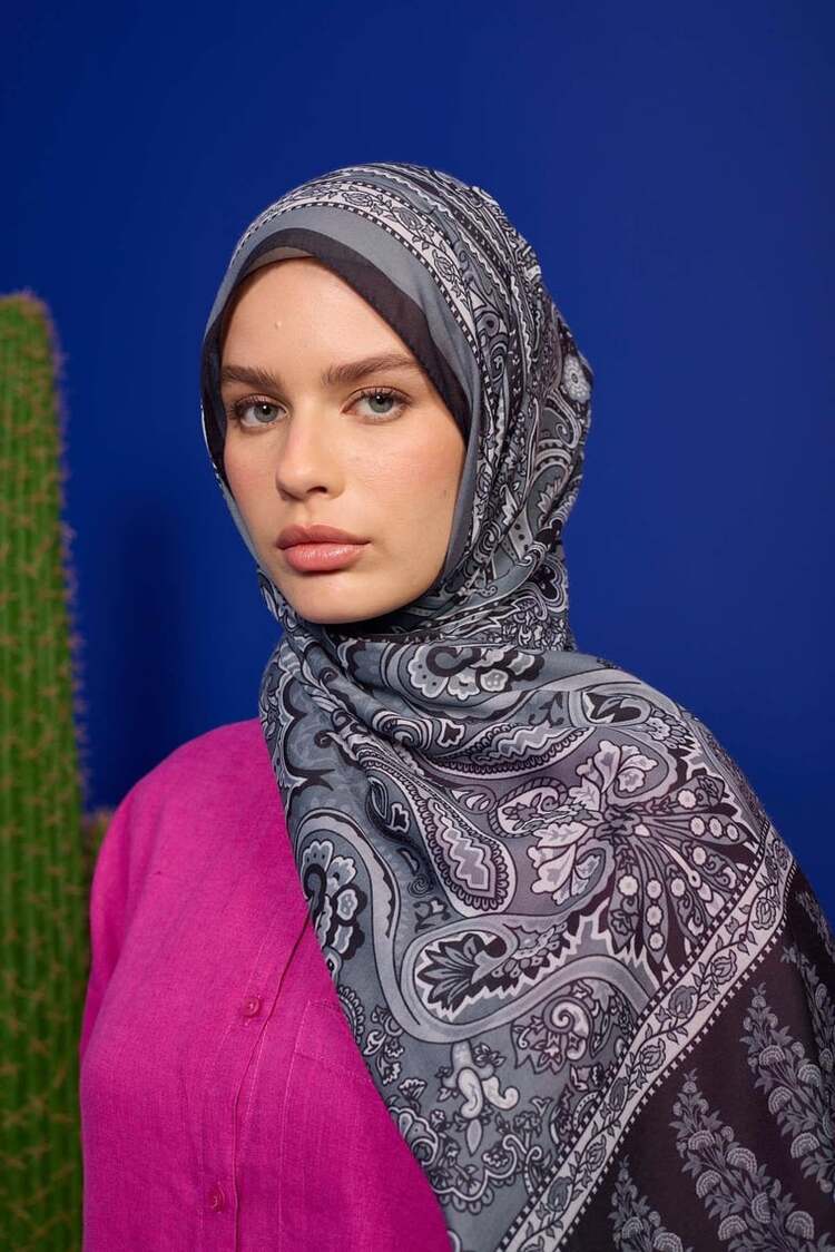 İpekhan Marrakech Koleksiyon Soft Şal 3049 - Koyu Gri Siyah 02