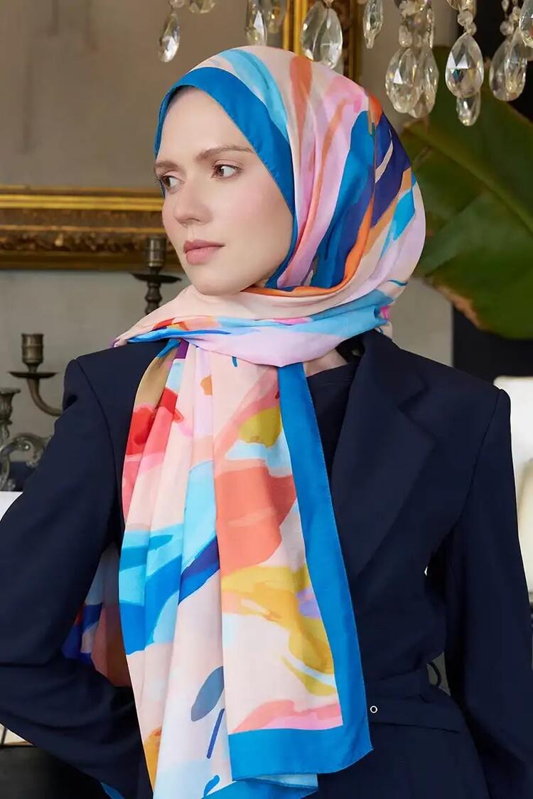 Madame Polo - Seremoni Koleksiyonu Pure Desen Şal - Mavi