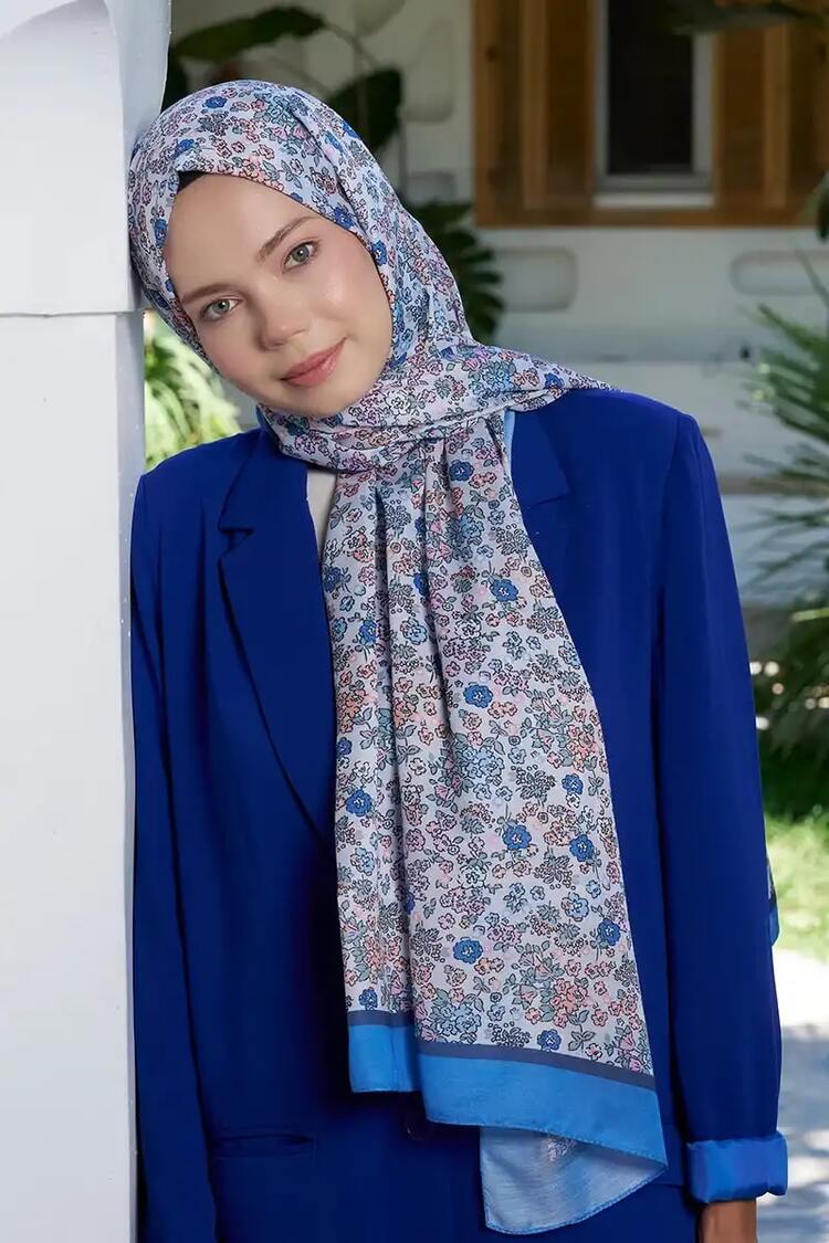 Madame Polo - Seremoni Koleksiyonu Daisy Desen Şal - İndigo