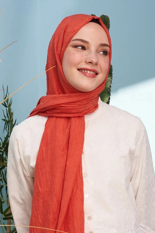 Madame Polo - Bambu Kraş Şal - Mercan