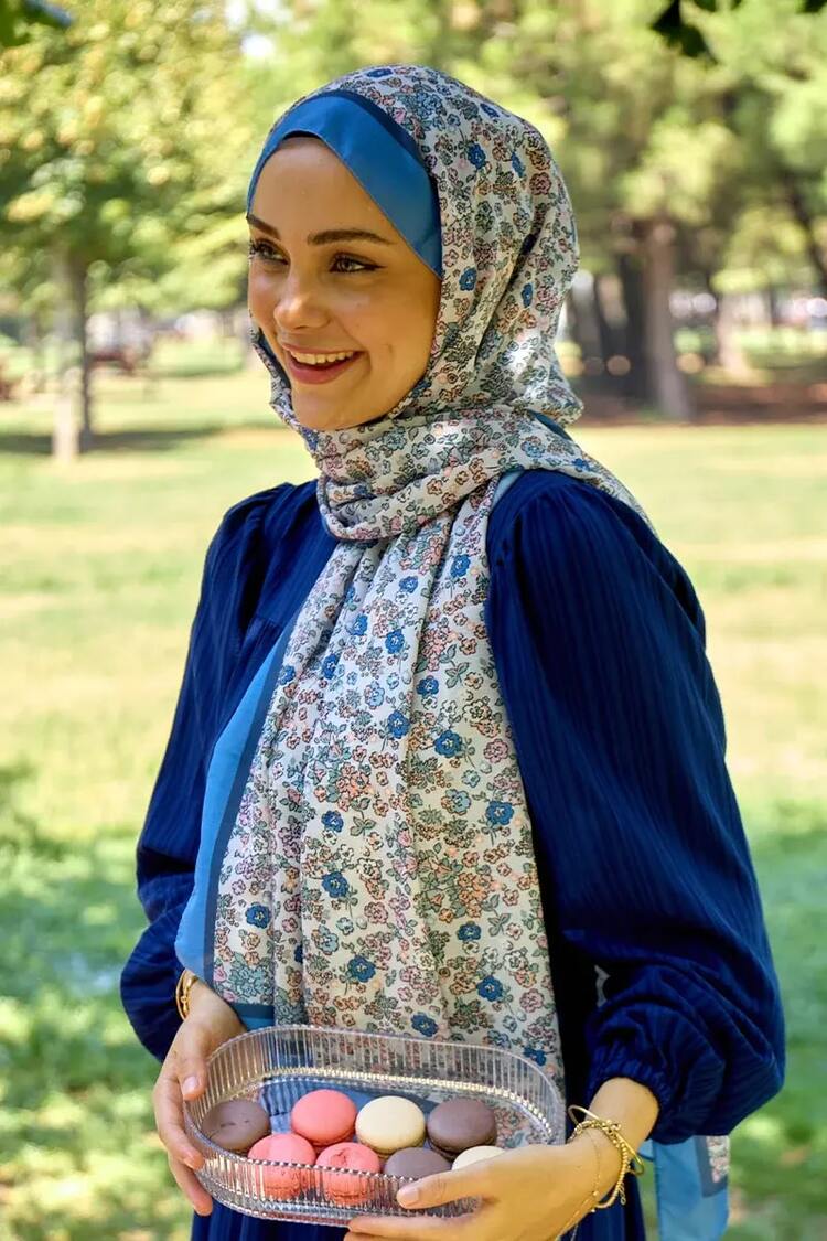 Madame Polo - Seremoni Koleksiyonu Daisy Desen Şal - İndigo
