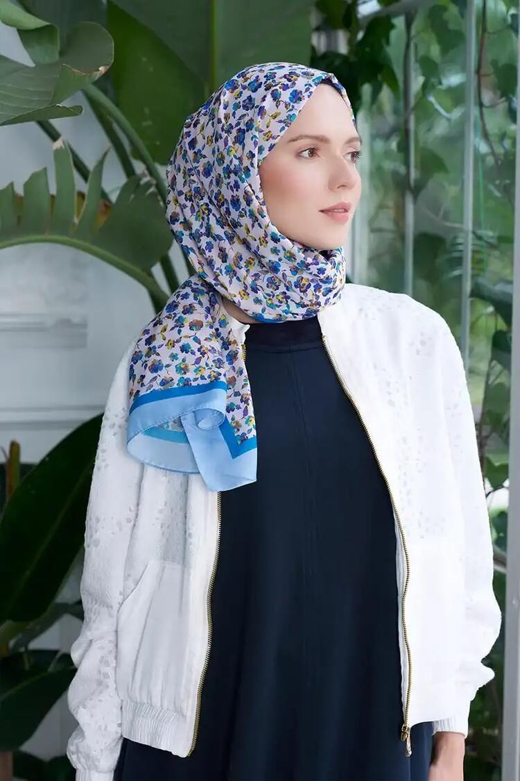 Madame Polo - Seremoni Koleksiyonu Fresia Desen Şal - Mavi