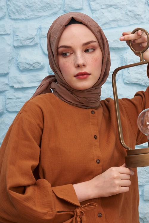 Madame Polo - Bambu Kraş Şal - Kahverengi