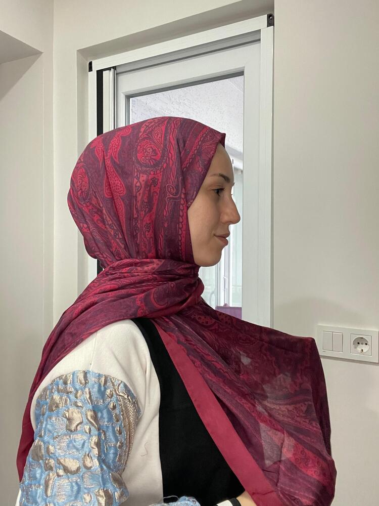 Luvensara Desenli Ipek Şal Pd1 - Kırmızı