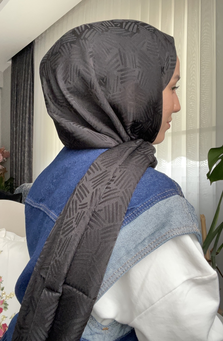 Levidor Çubuk Desen Jakarlı Janjan Şal - Siyah
