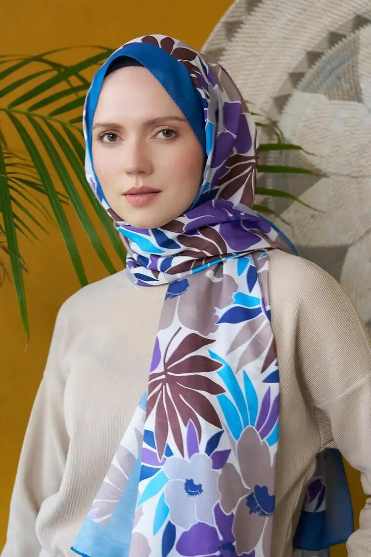 Madame Polo - Seremoni Koleksiyonu Blossom Desen Şal - İndigo