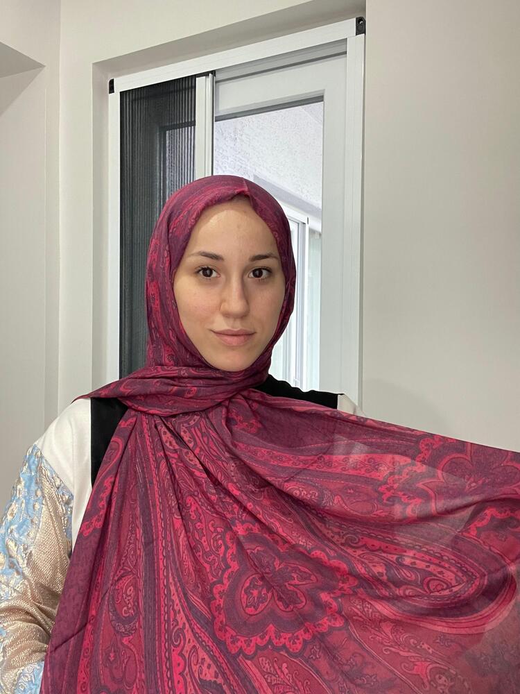 Luvensara Desenli Ipek Şal Pd1 - Kırmızı
