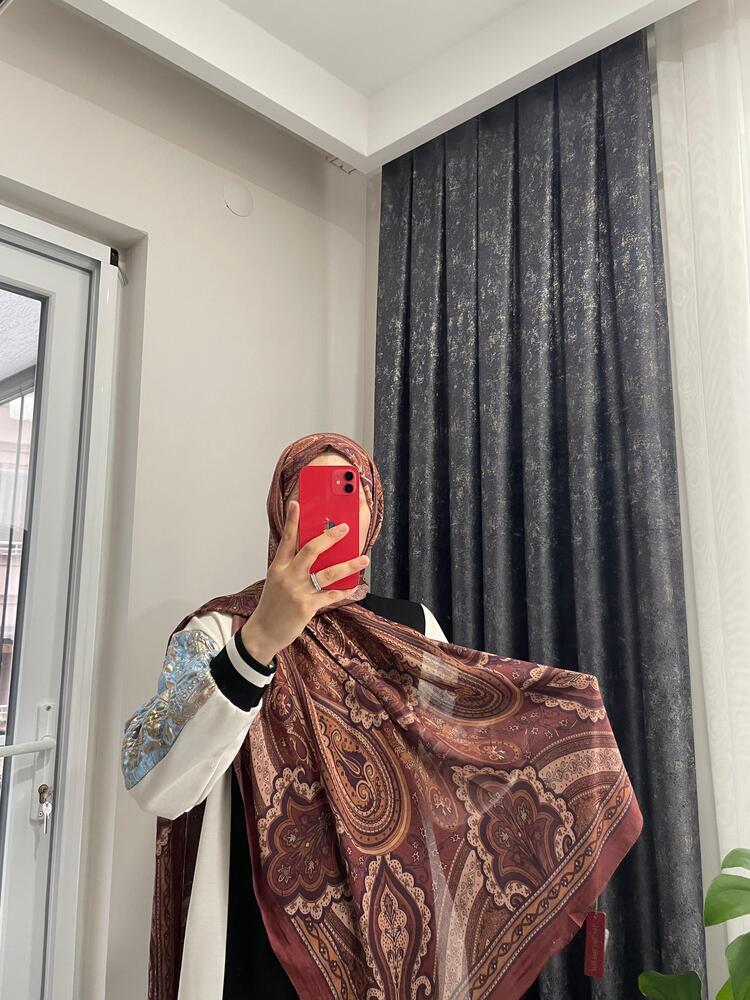 Luvensara Desenli Ipek Şal Pd1 - Çikolatalıkahve
