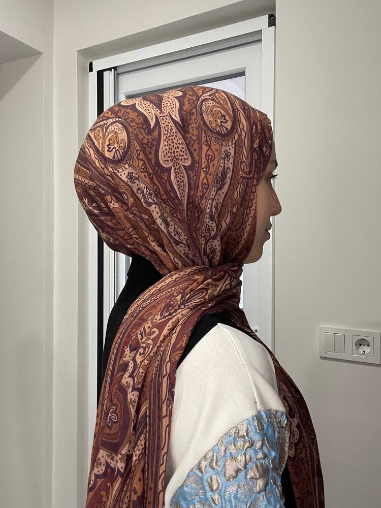 Luvensara Desenli Ipek Şal Pd1 - Çikolatalıkahve