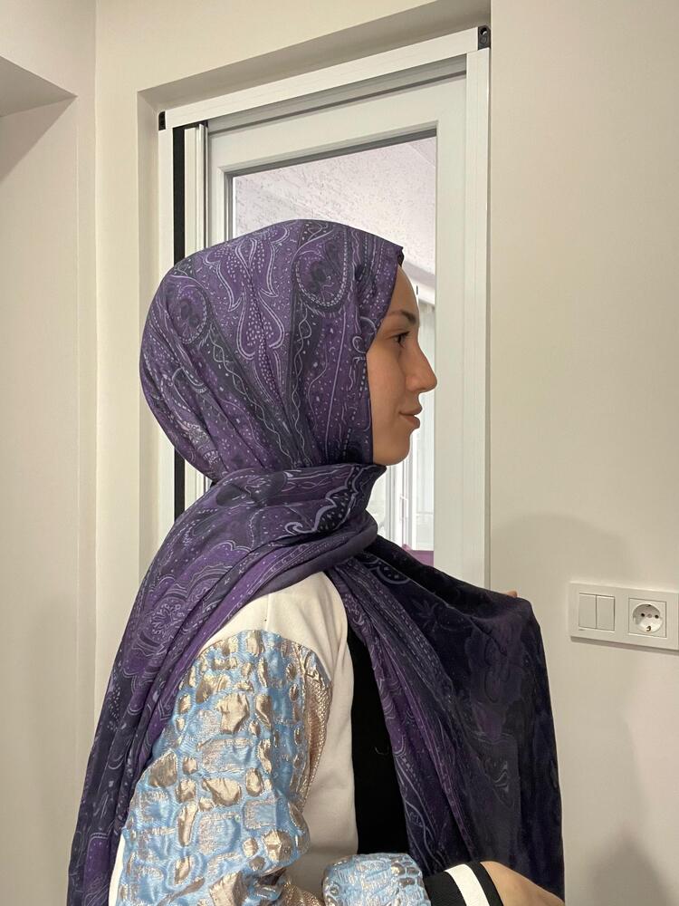 Luvensara Desenli Ipek Şal Pd1 - Mor