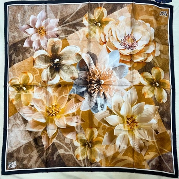 Levidor Desenli Twill İpek Eşarp - Turuncu