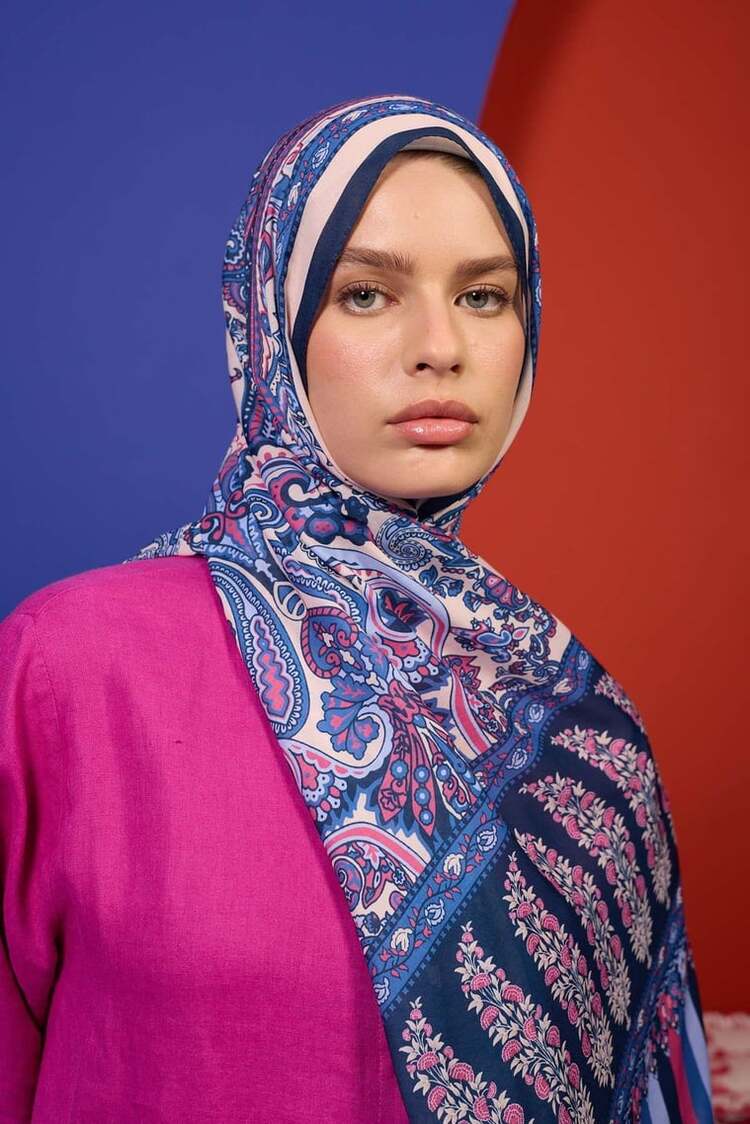 İpekhan Marrakech Koleksiyon Soft Şal 3049 - Gece Mavisi Pembe 10