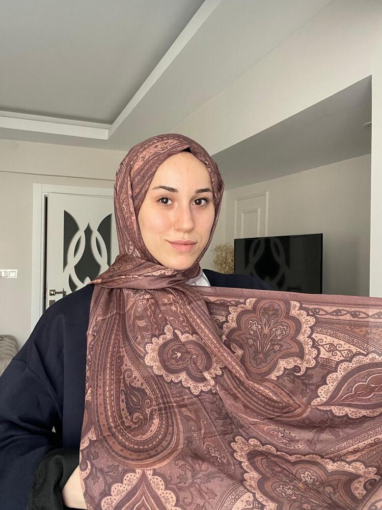 Luvensara Desenli Ipek Şal Pd1 - Kahve