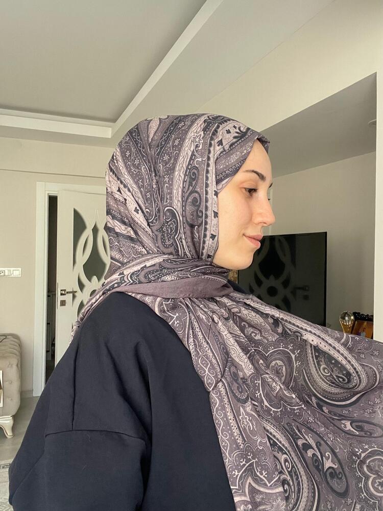 Luvensara Desenli Ipek Şal Pd1 - Füme