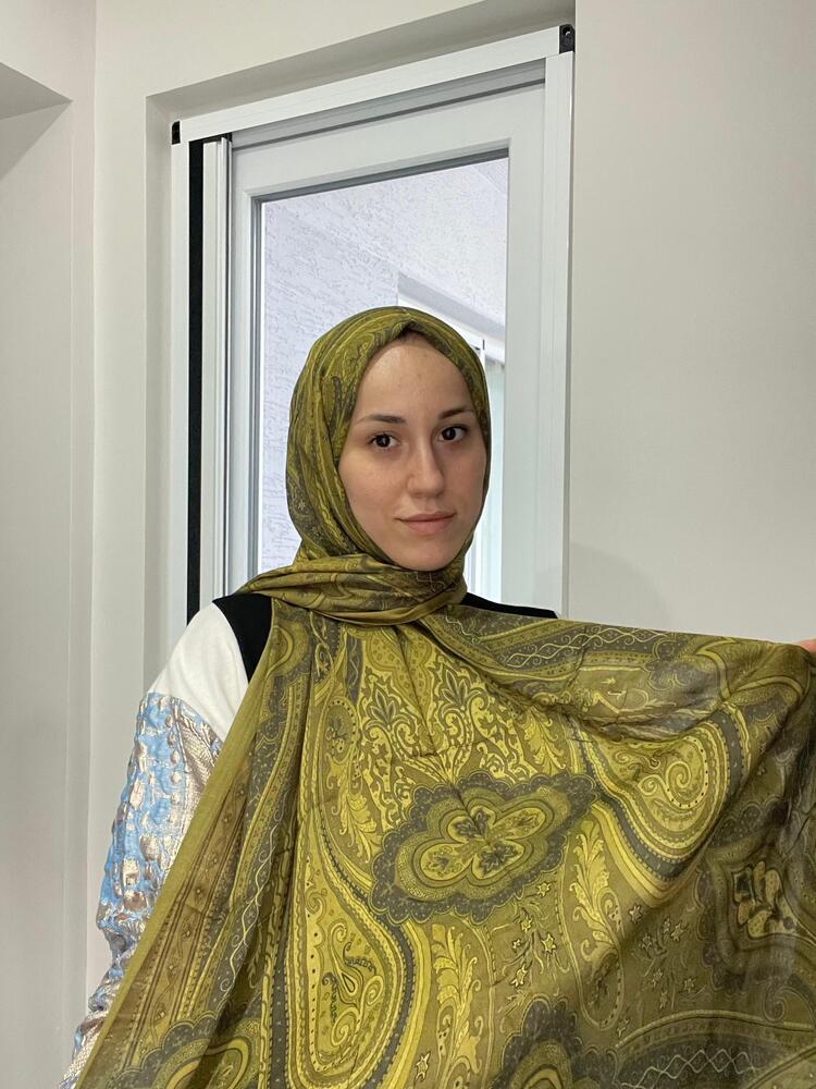 Luvensara Desenli Ipek Şal Pd1 - Yeşil