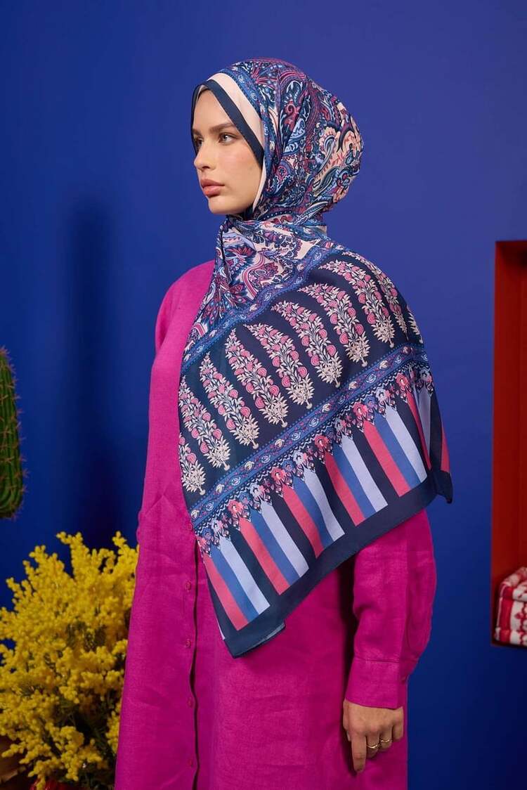 İpekhan Marrakech Koleksiyon Soft Şal 3049 - Gece Mavisi Pembe 10