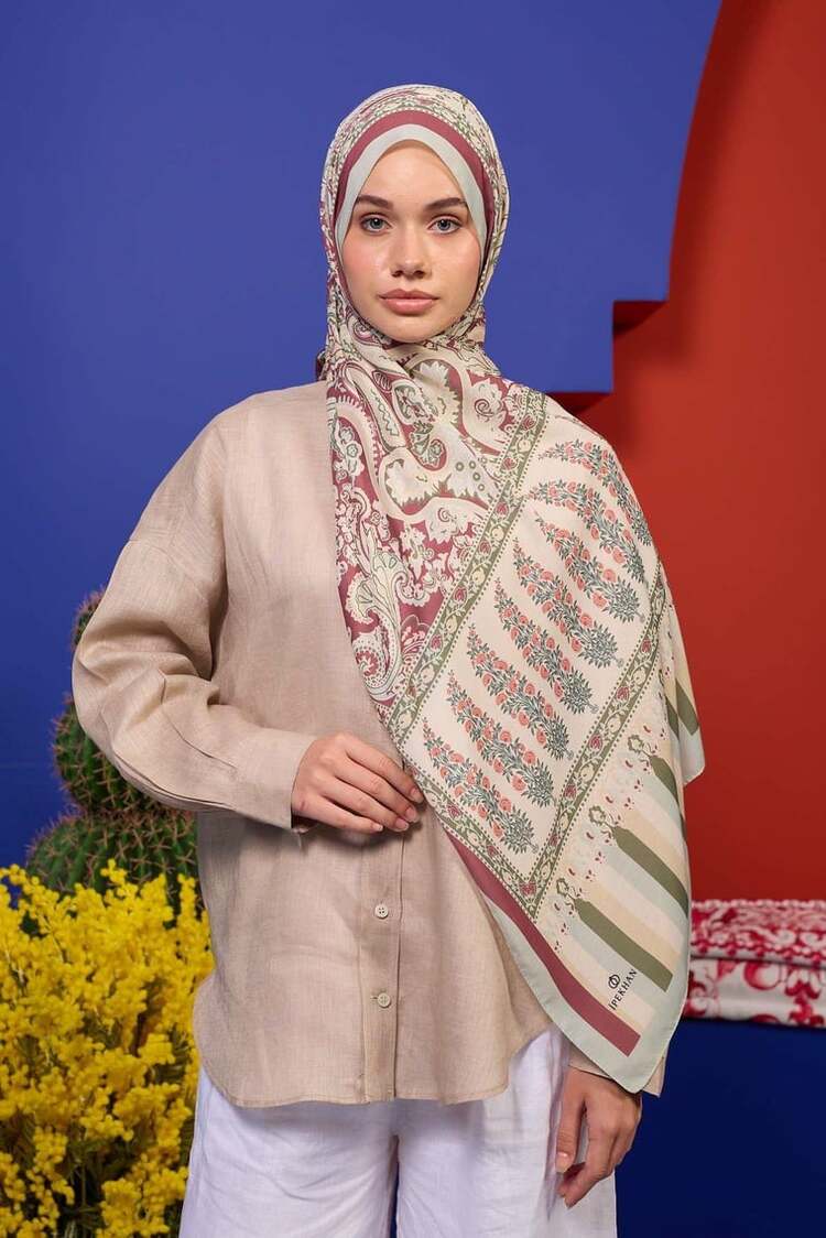 İpekhan Marrakech Koleksiyon Soft Şal 3049 - Krem Kırmızı 05 