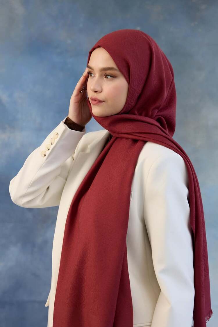 İpekhan Logo Desen Pamuk Jakar Şal - Kırmızı