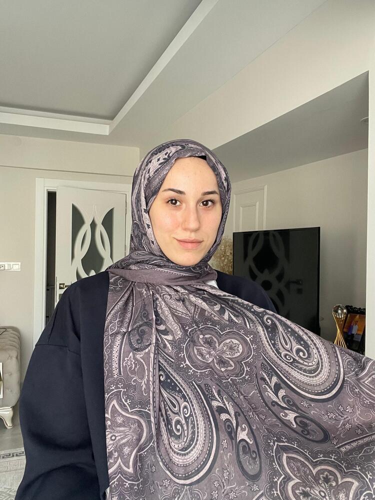 Luvensara Desenli Ipek Şal Pd1 - Füme