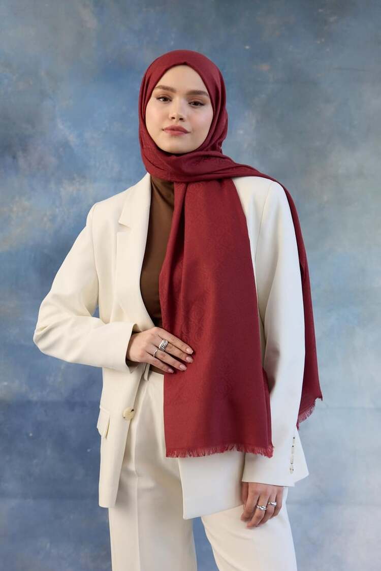İpekhan Logo Desen Pamuk Jakar Şal - Kırmızı