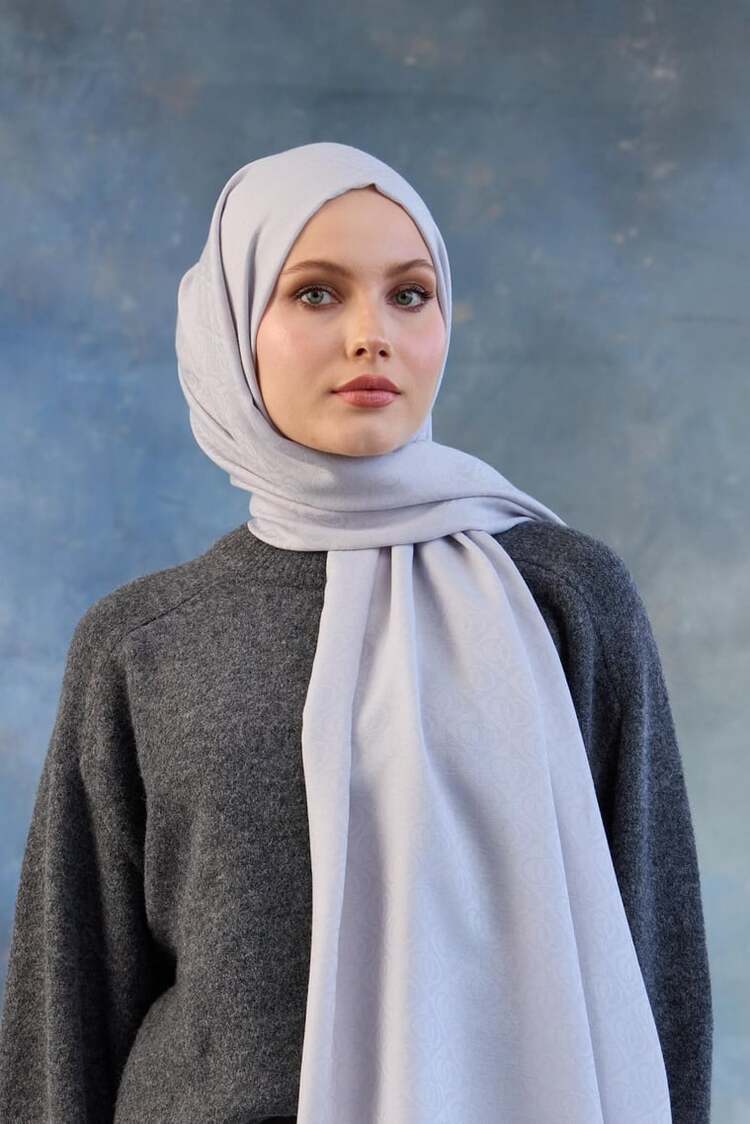 İpekhan Logo Desen Pamuk Jakar Şal - Gümüş