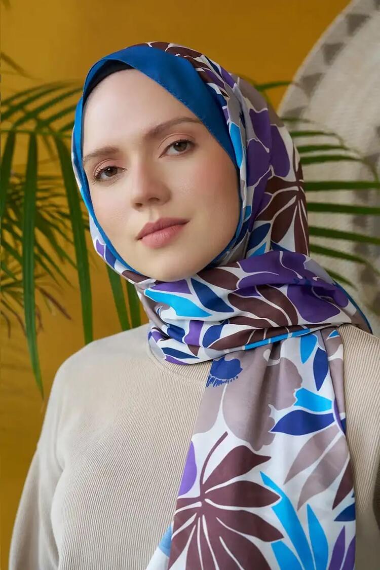 Madame Polo - Seremoni Koleksiyonu Blossom Desen Şal - İndigo