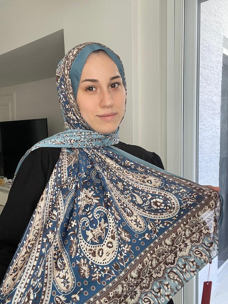 Luvensara - Hint ipeği Şal D.2 - Mavi/Vizon