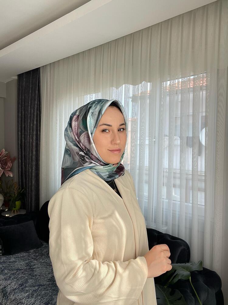 Levidor Desenli Twill İpek Eşarp - Mavi