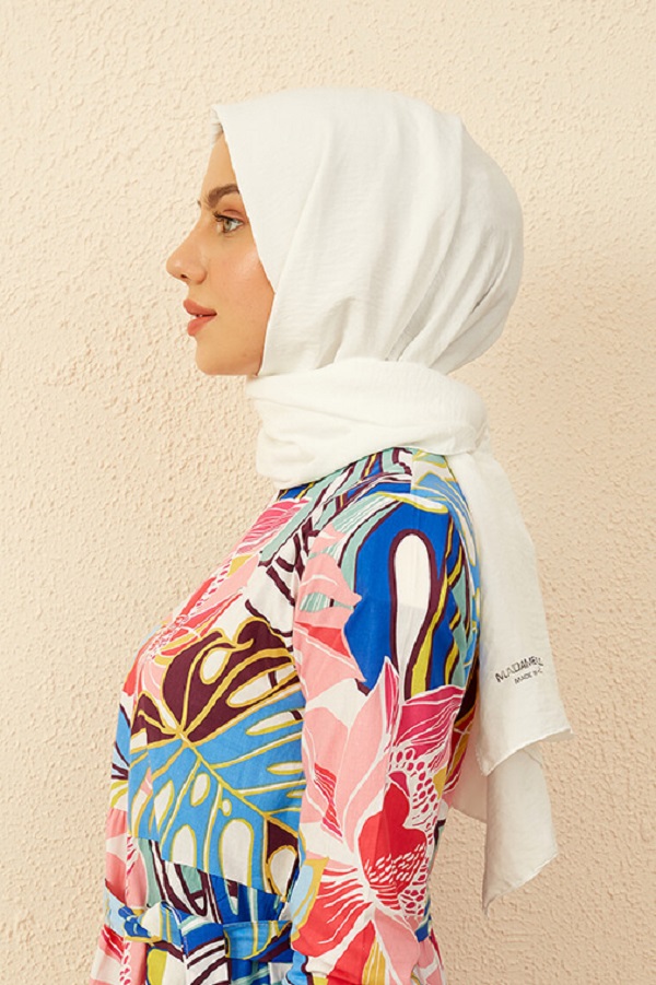 Madame Polo Luxury Pamuk Kraş Şal - Beyaz