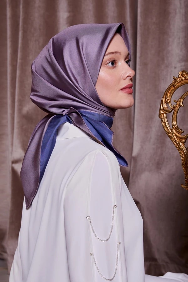 Levidor - Çift Taraflı Twill İpek Eşarp - Koyu Mavi