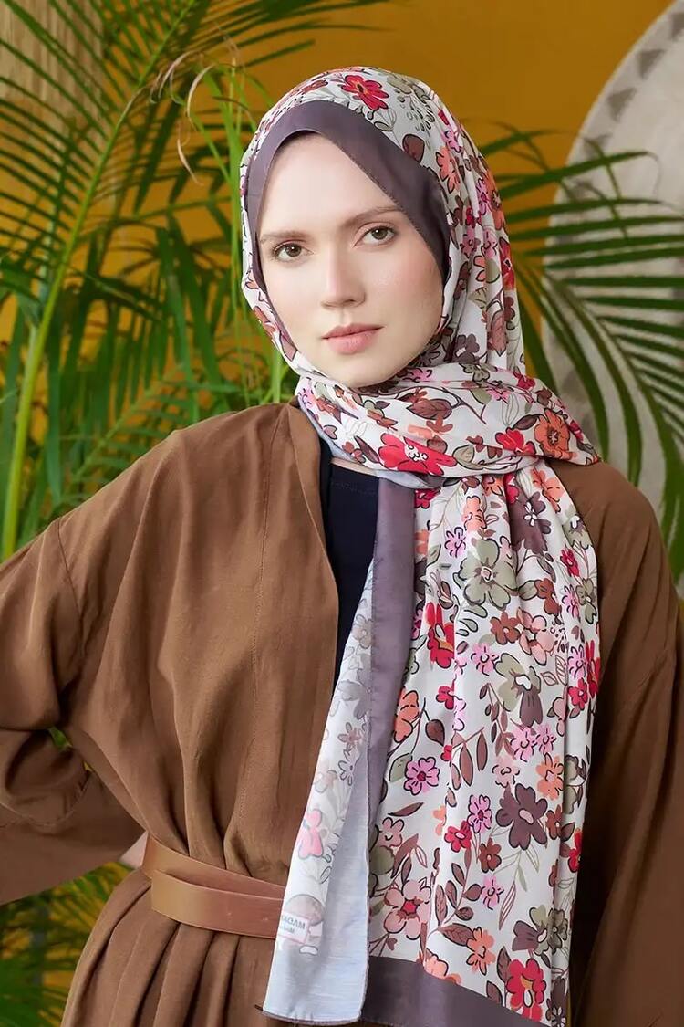 Madame Polo - Seremoni Koleksiyonu Flora Desen Şal - Kahverengi