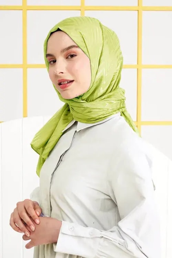 Madame Polo İpeksi Jakar Italyan Şal Zikzak Desen - Lime