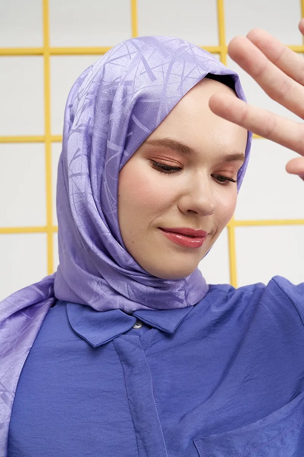 Madame Polo İpeksi Jakar Italyan Şal Çizği Desen - Violet