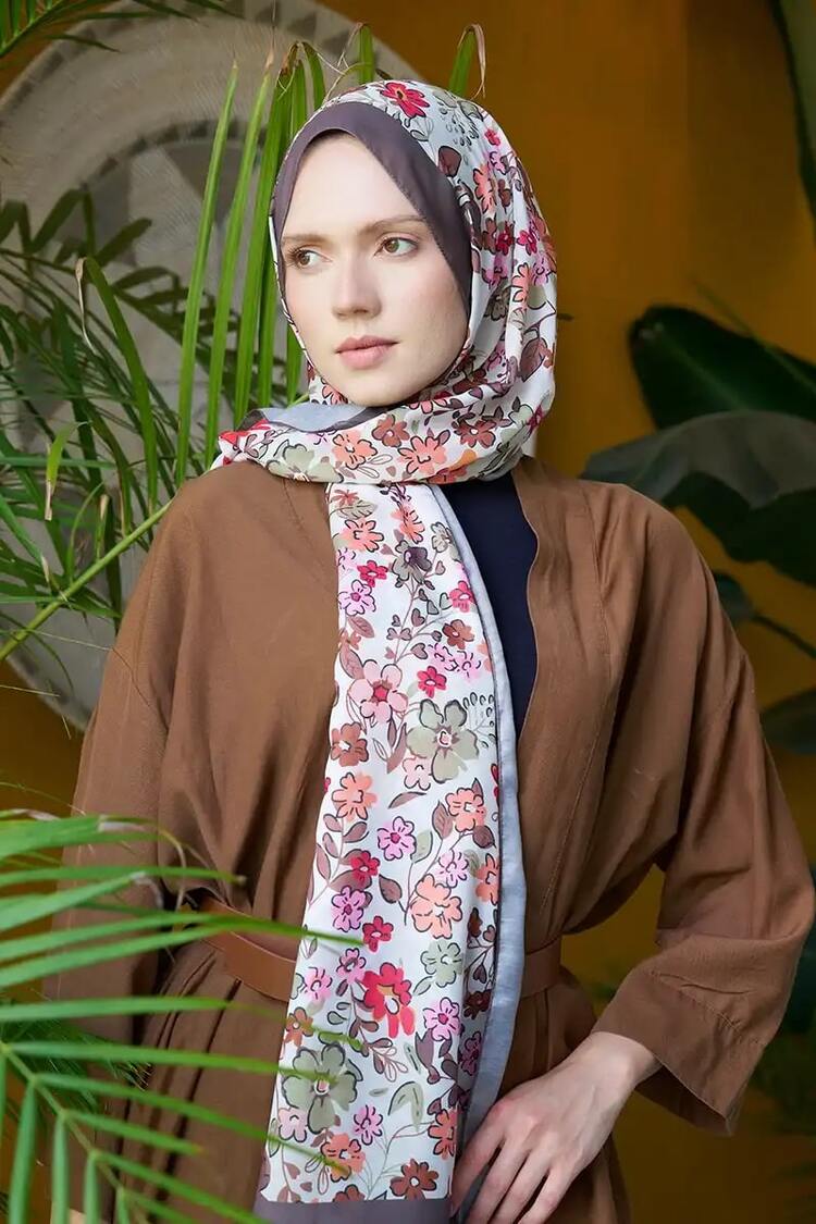 Madame Polo - Seremoni Koleksiyonu Flora Desen Şal - Kahverengi