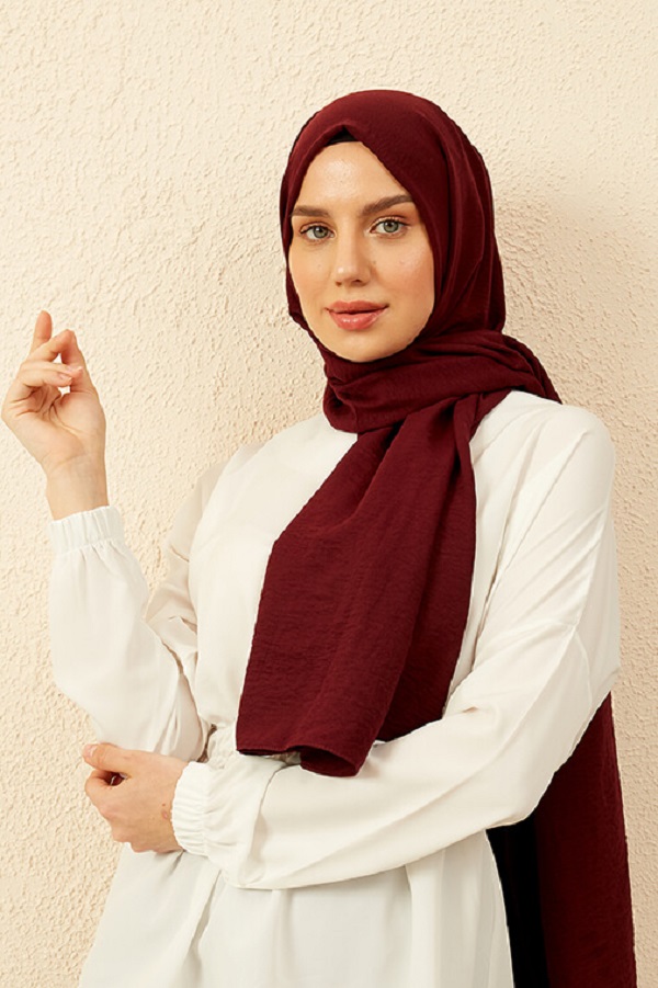 Madame Polo Luxury Pamuk Kraş Şal - Bordo
