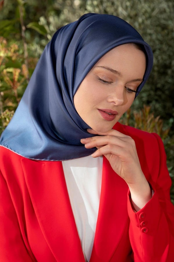 Levidor - Çift Taraflı Twill İpek Eşarp - Koyu Mavi